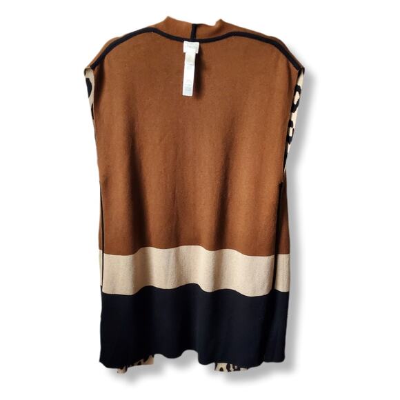 Chicos Women Tan Cheetah Knit Vest Cardigan 2 L Classic Career Neutral Lagenlook - Picture 6 of 9